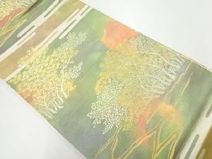 アンティーク　ヱ霞に樹木模様織出し袋帯（材料）